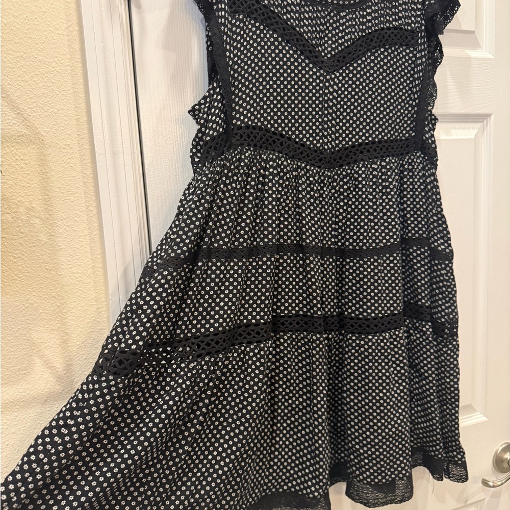 Free People Black & White Floral Dot Lace-Trim Midi Dress - Picture 2 of 11